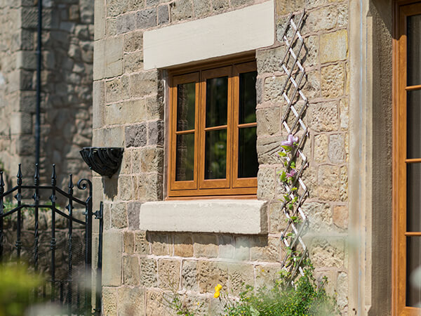 A wood-effect flush window